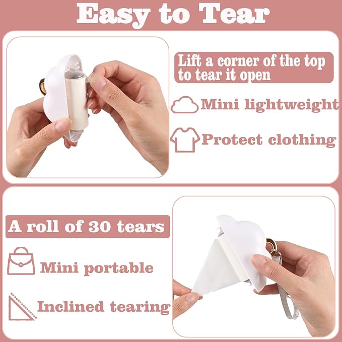 Mini Travel Lint Roller, Reusable Pet Hair Remover for Clothes with 150 Refillable Sheets (White)