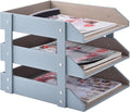 Leather Desk Organize Holder,3-Layer Stackable Letter Tray,Used to Store documents,Folders,Stationery,Magazines,Paper,and Other Home Office Supplies,Desk File Rack (Grey)