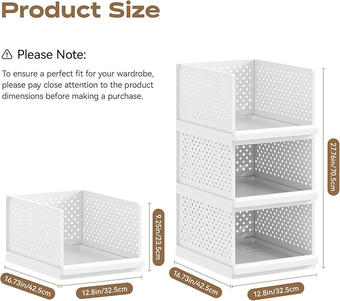MIUOOPUR New Upgrade 3 Pack Closet Organizers and Storage Basket, Plastic Stackable Storage Drawers, Multifunctional Space-Saving Bins, Suitable for Wardrobe Cupboard Pantry Kitchen Bathroom Office