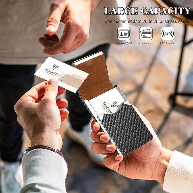 2Pack Leather Stainless Steel Business Card Holder, Metal Slim Business Card Case for Women or Men, Pocket Business Card Carrier with Prints, Magnetic Closure, RFID Blocking