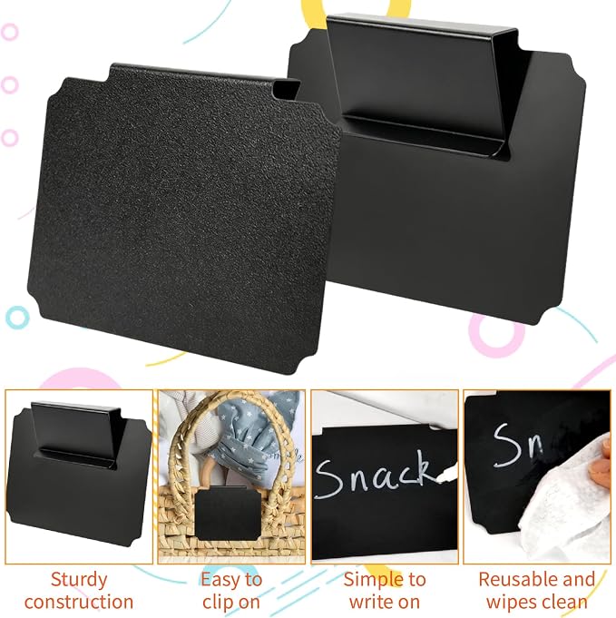 Basket Labels Clip On Set:16 Pcs Plastic Removable Labels with 1 Pcs White Chalk Marker for Storage Bins,Kitchen Pantry,Fabri Box,Hanging Bin