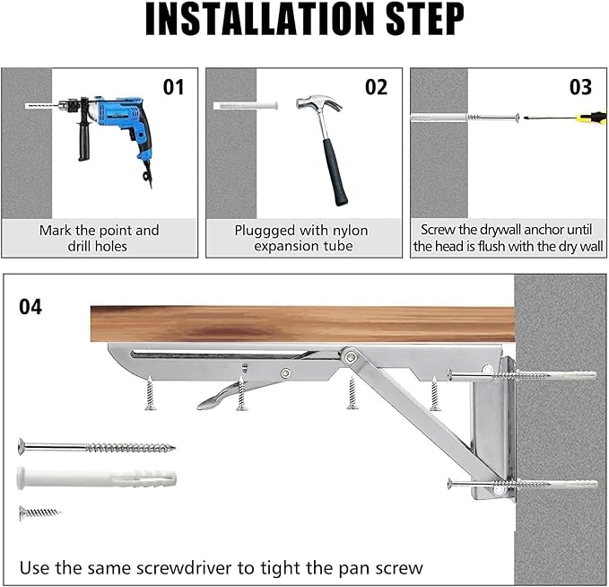 Folding Shelf Brackets 22 inch 2 Pcs Max. Load 440lb - Heavy Duty Stainless Steel DIY Wall Mounted Collapsible Shelf Bracket, Space Saving for Garage Workstation, Stuff Supports, Table, Workbench