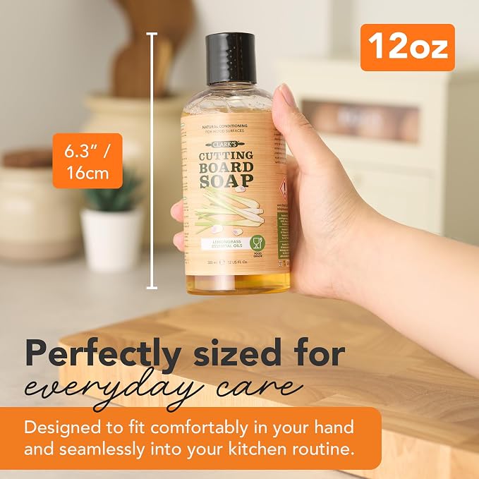 CLARK'S Cutting Board Cleaner, 12 oz - Lemongrass Scent - Food Safe | Cutting Board Soap for Butcher Blocks, Wooden Kitchen Utensils - Use Before Food Grade Mineral Oil