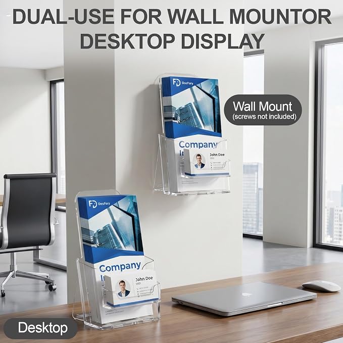 Daofary 2 Pack Acrylic Brochure Holder 4 x 9, Single Tier Brochure Stand for Pamphlets, Flyers, Magazines, Clear Acrylic Display Rack for Desk, Countertop, Wall Mount