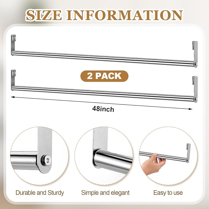 Threehoney 2 Pack Wire Shelving Garment Hanger Bar Wire Shelving Accessories Industrial Closet Clothes Rods for Home Retail Store(Silver,48 Inch)