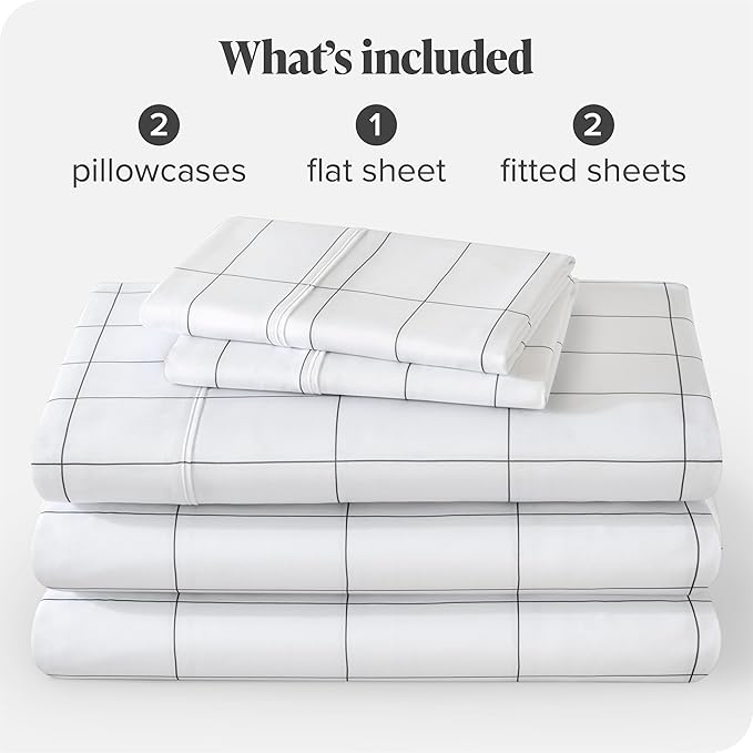 Bare Home Split King Sheet Set - 1800 Ultra-Soft Microfiber Bed Sheets - Double Brushed - Deep Pockets - Easy Fit - 5 Piece Set - Bed Sheets & Pillowcases (Split King, Grid - White/Grey)