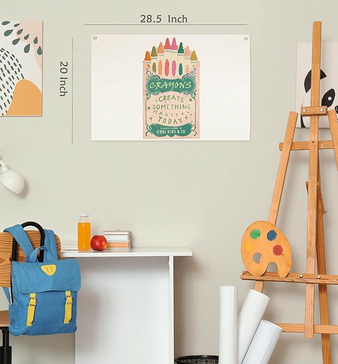 Classroom Wall Flag Decor-Teacher Gift-Inspirational Back to School Wall Banner Decor-Crayons Create Something-Hanging Rectangular Canvas Banner for Classroom Teacher Office Reading Corner