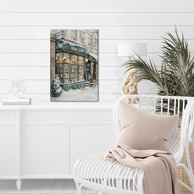 Winter Book Shop New York Book Lover Art Aesthetic Poster Canvas Wall Art Decoration Living Room Home Decor Bedroom Decoration Poster Framed20x30inch