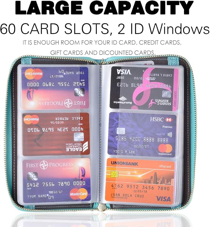 Easyoulife Credit Card Holder Wallet Womens Zipper Leather Case Purse RFID Blocking