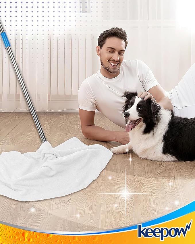 KEEPOW 3PCS Extra Large Microfiber Cleaning Cloth 30" x 20" Large Floor Microfiber Towel Reusable Washable Free Lint Free Cloth Rag for Squeegee Mop Floor Window Housekeeping (White)