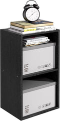 Wooden 2 Cube Storage Organizer, 2 Tier Storage Cubes Storage Display Cubby, Versatile Cubes Shelf and Cubby Organizer for Any Space (Black, 2 Cube-W(11.8inch)