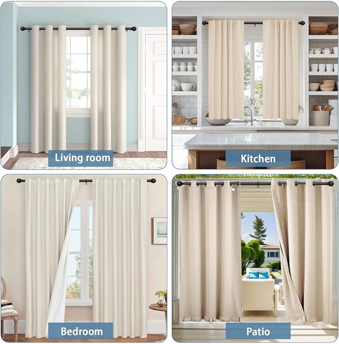 Black Curtain Rods for Windows 28 to 60 Inch,2 Pack 5/8 Inch Diameter Stainless Steel Adjustable Heavy Duty Curtain Rod with Brackets, Easy Installation for Indoor and Outdoor