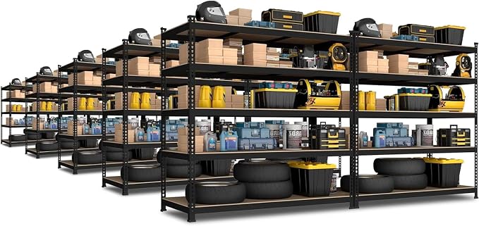 PrimeZone 10 Pack Heavy Duty Storage Shelves - 47"W x 18"D x 71"H 5 Tier Adjustable Garage Storage Shelving, Metal Utility Rack Organizer Shelf Unit for Warehouse Pantry Closet Kitchen Basement, Black