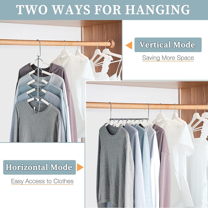 Clothes Hangers Space Saving Shirt Hangers, Non Slip Multi Shirt Organizer for Closet with Foam Padded Closet Organizers and Storage for T Shirt Short Dress Sweater Blouse Hoodie Coat Beige 4 Pack