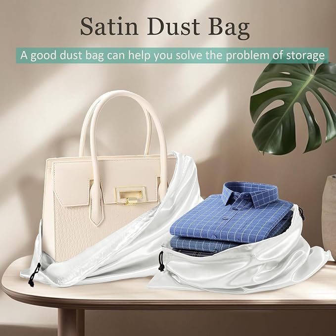 6 Pack Dust Bags for Handbags, Shoe Dust Bags for Purses, Silk Cotton Purse Cover Storage Bag(White, M-19.6 × 15.7 in)