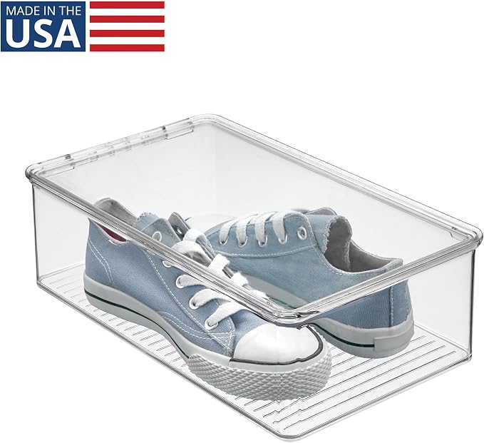 iDesign Stackable Plastic Shoe Box, Clear | Hinged-Lid, For Sneakers, Sandals, and Flats