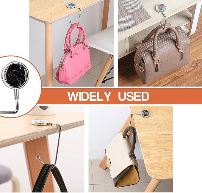 AUHOKY 6Pcs Portable Purse Hook Handbag Hanger for Table, Fashionable Long Handbag Bag Holder Under Counter, Christmas Stocking Holders Mantel Hooks for Women Girls Bags Storage(6 Marble Patterns)