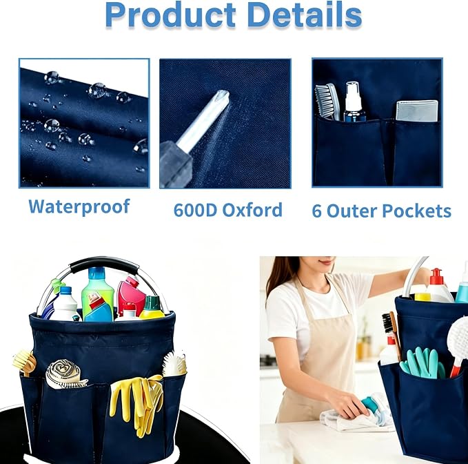 17L Foldable Storage Basket Cleaning Caddy with Handle Portable Multi Cleaning Bucket Bag for Home, Garden, Outdoor Camping (Blue)