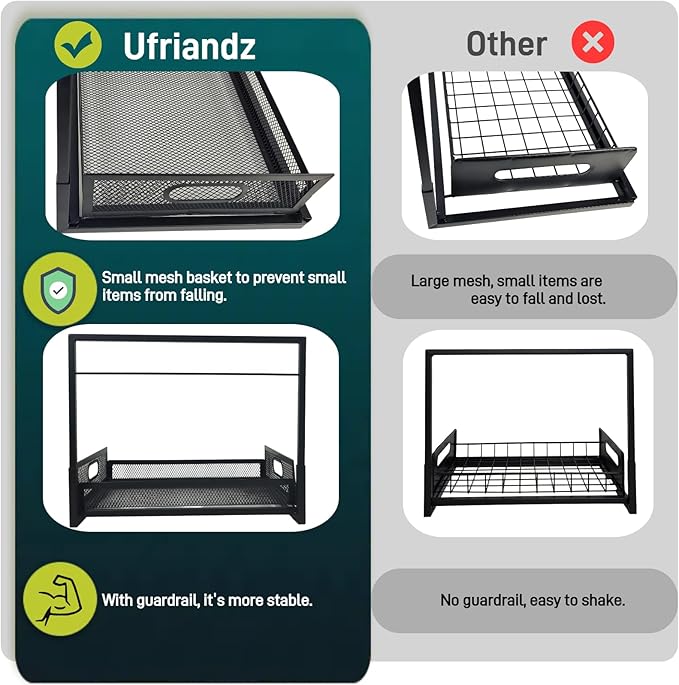 Under the Sink Organizer 2-Tier Pull Out Cabinet Organizer for Kitchen Bathroom, L-Shaped Undersink Shelves No Drill with Slide Out Drawer Space-Saving Storage Easy to Install Black 1 Pack