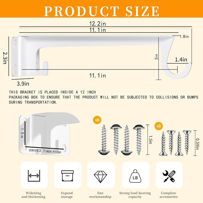 Closet Rod Bracket White WYGWP Heavy Duty Shelf Brackets with Rod Holder Supports 200lbs,Sturdy Closet Shelves Wall Mounted for DIY Home and Closet Decor