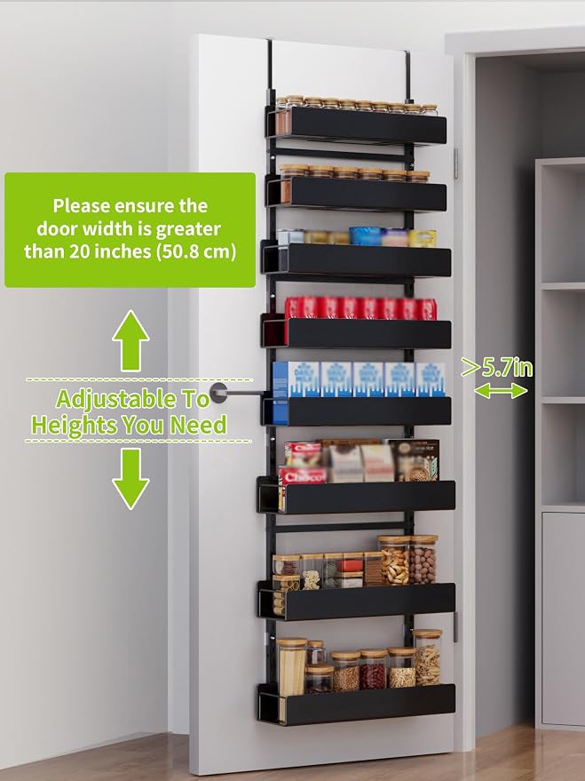 8-Tier Over Door Organizer, Sturdy Slim Hanging Spice Rack for Cabinet & Pantry, Black