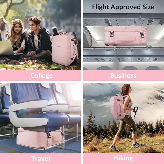 Taygeer Laptop Backpack for Women, TSA Friendly 40l Carry On Mochila | Large Travel Backpack with 17.3" Laptop Compartment, Daypack Business Computer Bag for Office Work Travel Essentials, Pink