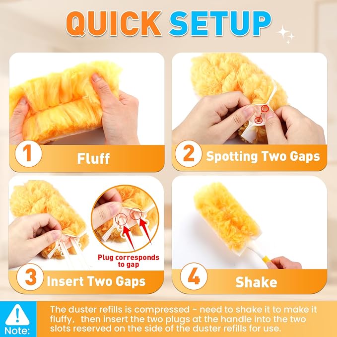 Alotiki Heavy Duty Duster Refills, 160 Count 360° Double-Sided Duster Refill and 4 Yellow Handle, Disposable Dusters Refill for Daily Dust Cleaning, Electronics, Furniture, Blinds, Ceiling Fans