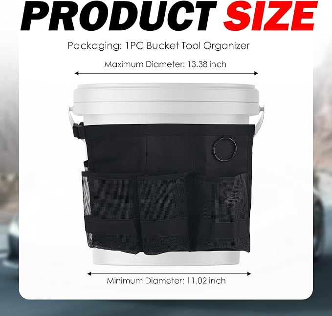 5 Gallon Bucket Tool Organizer,Car Wash Bucket Organizer | Multi-Purpose with 6 Mesh Pockets for Tool Storage,Universal 5 Gallon Buckets Tools Bag for Car Detailing & Care