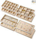 Jewelry Organizer Trays Set of 8,Velvet Jewelry Tray Stackable Storage Drawer Trays for Earring Ring Necklace Jewelry Display Case(8 Set,Beige)