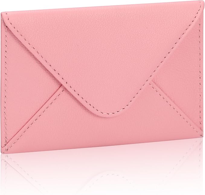 HISCOW Envelope Business Card Case with Magnet Closure - Italian Calfskin (Pink)