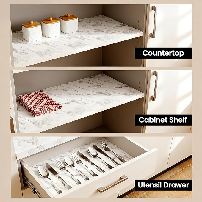 Coavas Shelf and Drawer Liner, Non Slip Extra Grip Non Adhesive Waterproof Thickened Cabinet Mat, Easy Cut for Kitchen Pantry Bathroom Dresser Cupboard (Marble, 12IN x 10FT)