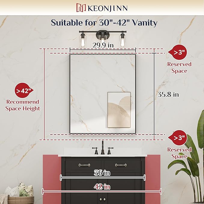 Keonjinn 30 x 36 in Brushed Gold Bathroom Mirror for Over Sink Metal Framed Rectangular Wall Mirror Shiny Gold Mirror for Vanity Aluminum Alloy Brass Gold Rectangle Mirror (Horizontal/Vertical)