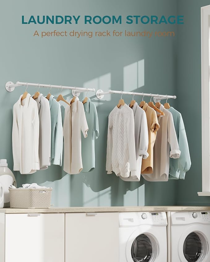 OROPY 33" Industrial Pipe Clothing Rack, Wall Mounted Clothes Rack 2 Pack | White, Closet Rods for Hanging Clothes, Multi-purpose Hanging Rod for Laundry Room, Bedroom and Closet Storage