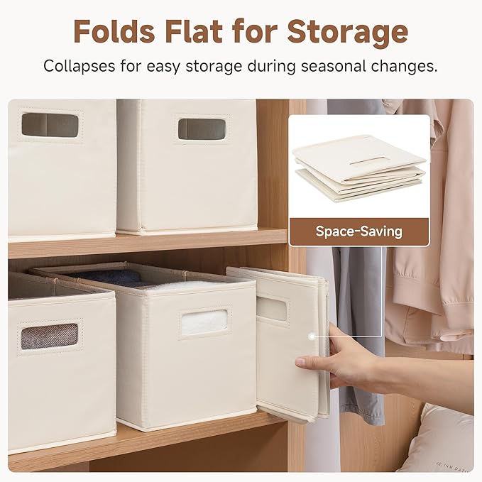 StorageWorks Fabric Storage Baskets for Shelves, Closet Organizers and Storage Bins, Collapsible Storage Bins with Cutout Handles, Medium, 2-Pack, Ivory