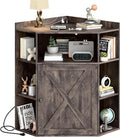 Halitaa Corner Storage Cabinet, Farmhouse Corner Bookshelf with Storage 6-Cubby Wooden Cabinet with USB Ports and Outlets Industrial Organizer for Small Space, Study, Playroom, Living Room