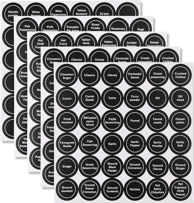 Black Spice Jar Labels Removable Spice Labels Stickers for Kitchen Pantry Food Containers