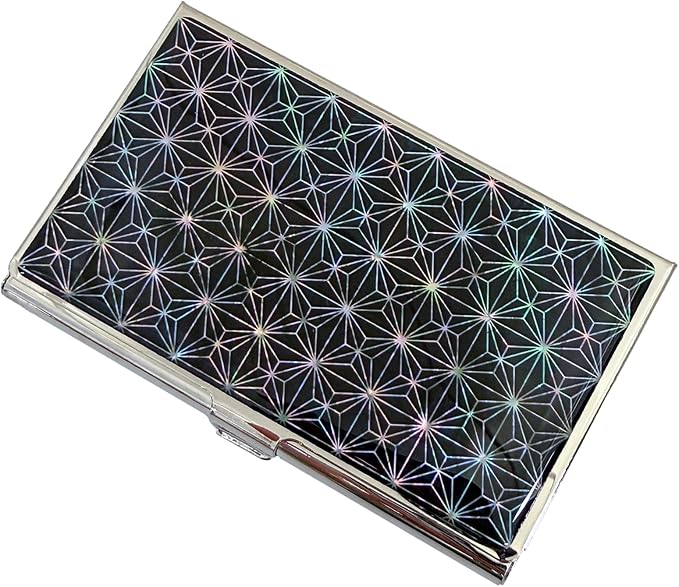 Mother of Pearl Business Card Case Credit Id Name Holder Travel Wallet Art Painting Design Metal Stainless Steel Engraved Slim Purse Pocket Cash Money Wallet (N_Mum Slim)