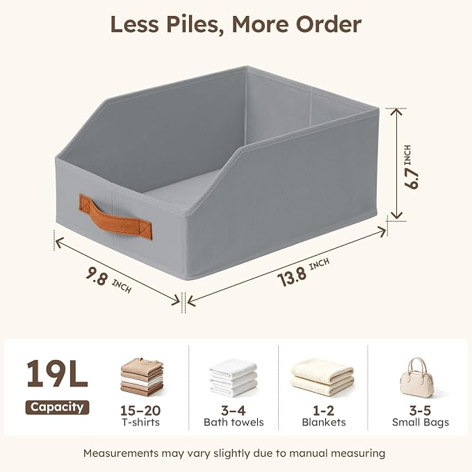 Homsorout Fabric Storage Bins for Organizing - 10 Pack Large Trapezoid Collapsible Storage Bins with Front Handle, Closet Organizers and Storage for Bedroom, Home Shelves, Small Spaces, Grey