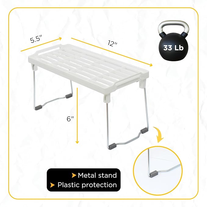 Plastic Kitchen Cabinet Shelf Organizer, Stackable Freezer Rack, Cupboard Box Organizer, Shelf Riser, Usable Storage Rack for Spice, Fridge Shelf Riser, Refrigerator, Pantry (12x5,5 inch),Pack of 4