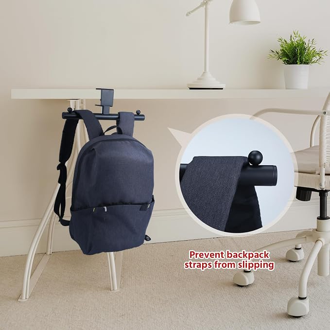 Geelin 2 Pcs Black Heavy-Duty Bag Hook for Desk or Table Bag Hanger Backpack Holder Purse Hook Table Handbag Hanger Organizer Storage Under Desk for Office Classroom Dorm Accessories