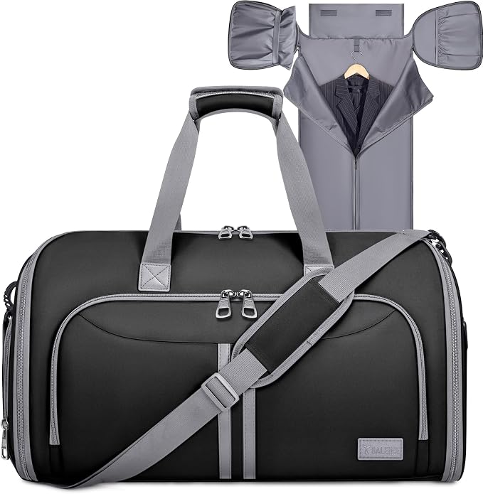 BALEINE Travel Garment Bag, Travel Suit Bag for Men, Water Resistant Carry on Garment Bag for Hanging Clothes, Garment Duffel Bag for Travel Business (Black-Convertible)