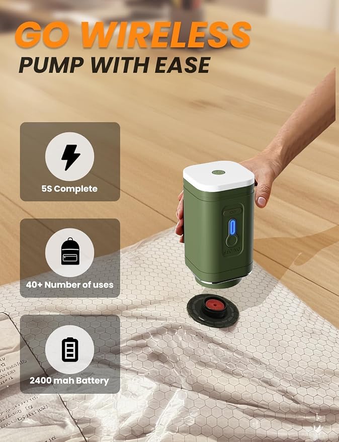 12 Travel Vacuum Bags with Pump for Travel Camping Sports Business TPU&PAPE Space Saver 2 Pack Storage with Portable Air Pump, Compression Packing for Clothes, Luggage, Suitcases - Green 48L