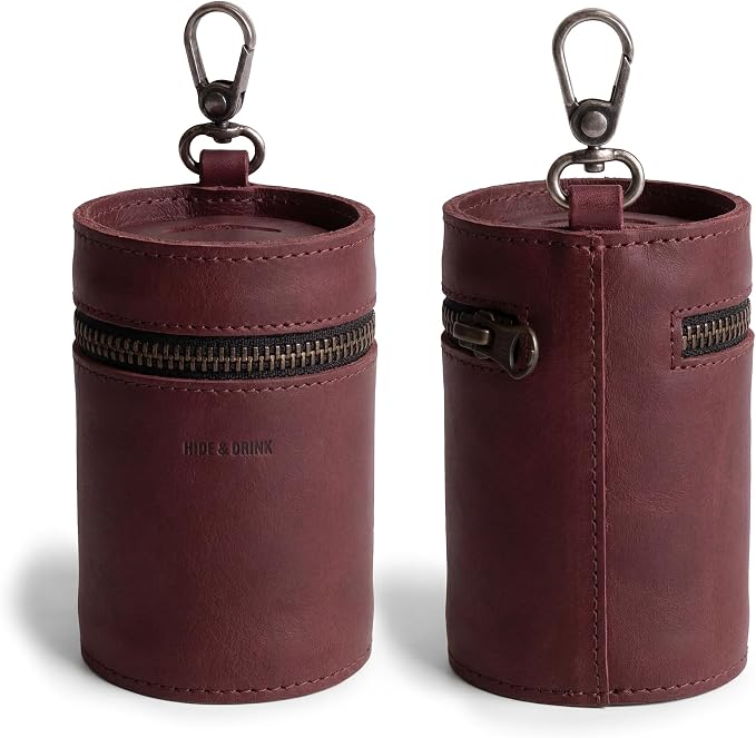 Hide & Drink, Money Box, Piggy Bank Bucket, Zippered Pouch, Cash Organizer, Coin Case, Full Grain Leather, Handmade (Sangria)