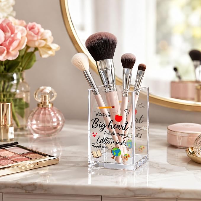 Acrylic Pen Holder Cup Teacher Gift, It Takes a Big Heart to Shape Little Minds Desk Decor, Pencil Holder Organizer, Thank You Gift for Teacher