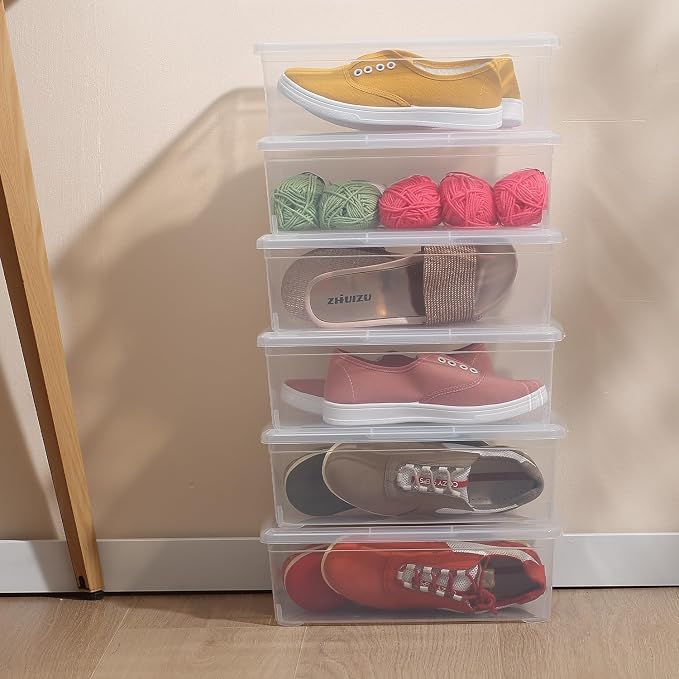 6 Quart Latching Storage Box,10 Pack Plastic Clear Storage Bins With Lids | Transparent View,Stackable,Clear,Space-Saving,Durable,See Through,Plastic,,Dust Protection