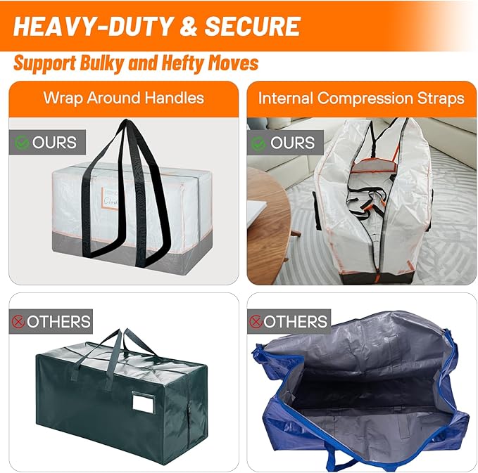 6 Pack Large Moving Bags, 115lb Capacity Heavy Duty Packing Bags with Internal Compression Straps, Storage Bag with Zippers and Strong Handles, Alternative to Moving Boxes -103L,Clear and Black
