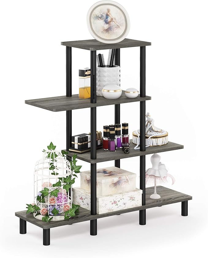 Furinno Turn-N-Tube 4-Tier Design Display Rack, French Oak Grey/Black