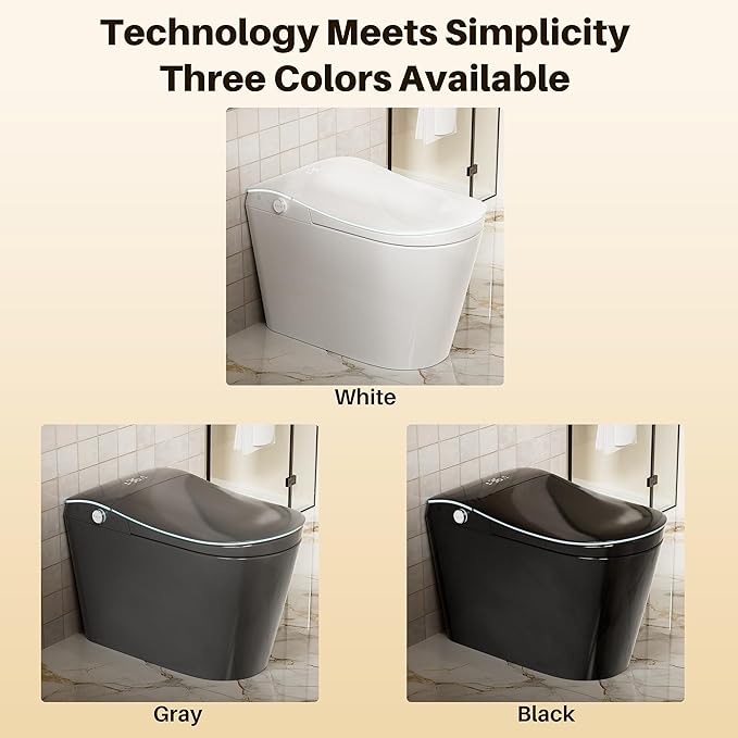 WinZo Smart toilet with bidet built in, Heated Seat,Female Cleaning, Warm Water & Dry Function, Modern Tankless Toilets, ADA Comfort Height Toilet, LED Display, Foot Sensor, 1.28GPF, 1000g MAP Flush