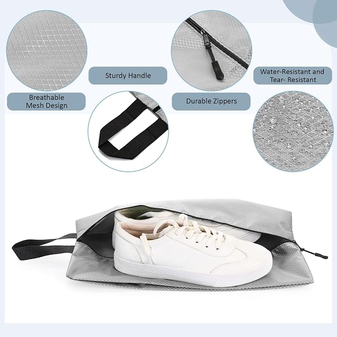 6 Pcs Travel Shoe Bags with Zipper Nylon Portable Waterproof Suitcase Shoe Organizer Packing for Golf(L,Dusty Pink)