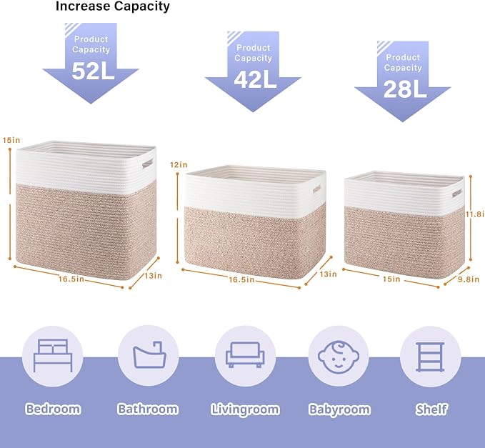 OIAHOMY Storage baskets for Shelf, Toy Storage Basket, Collapsible Storage Bins, Blanket Basket Living Room, Closet Storage for Bedroom, 16.5 x 13 x 12 Inches-Pack of 2-Brown